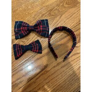 Girls School Uniform Bow and headband set  Lands End Large Plaid handmade